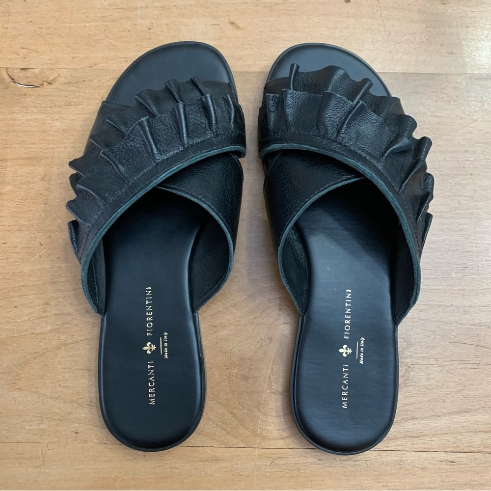 Italian Slides Black Ruffle Size 6 - Picture 5 of 12